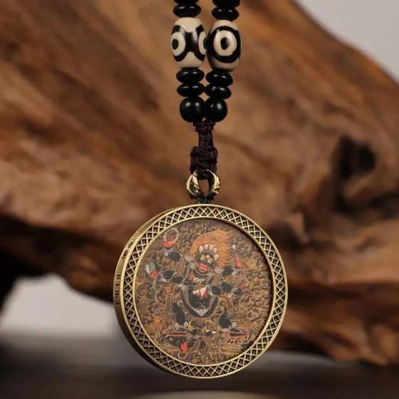 KyLin Aura Tibetan Buddhist Circular Thangka Necklace