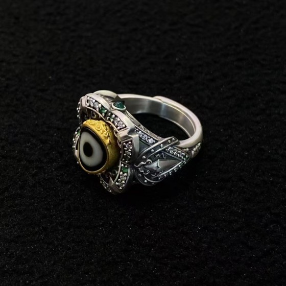 Tibetan Manjushri Dzi Silver Ring
