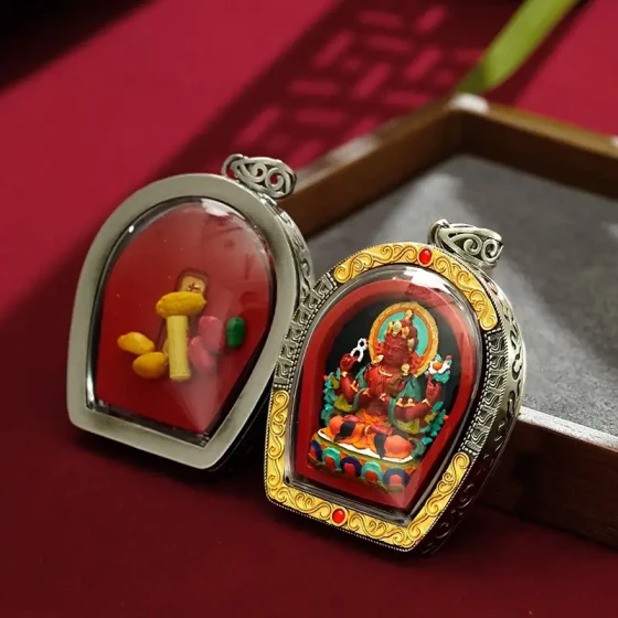 KyLin Aura Hand-Painted Thangka Copper Buddha Pendant Necklace (Gawu Box)