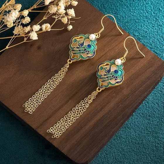 KyLin Aura Blessing Hetian Jade Long Tassel Earrings