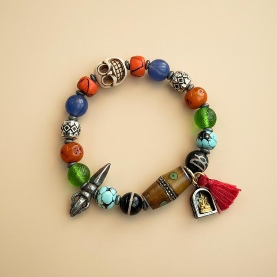 Vintage Tibetan Bone Skull Dzi Bracelet Spiritual Protection Healing Gift Mindfulness for Mothers Day