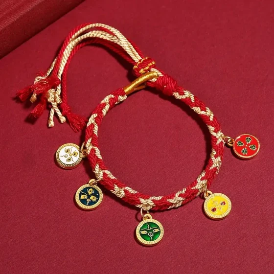 KyLin Aura Tibetan Style Five Wealth Gods Handmade Bracelet