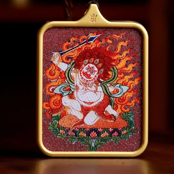 KyLin Aura Handcrafted Colored Sand Tibetan Zodiac Protector Buddha Thangka Pendant Necklace