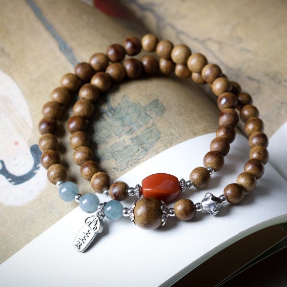 KyLin Aura Agarwood & Red Agate Mala Wrap Bracelet