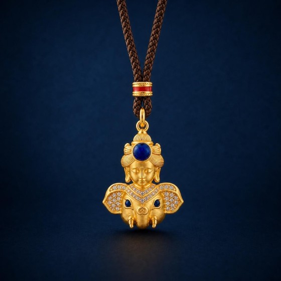 Gold Elephant Necklace, Ganesha Inspired Blue Stone Pendant, Spiritual Boho Jewelry Gift