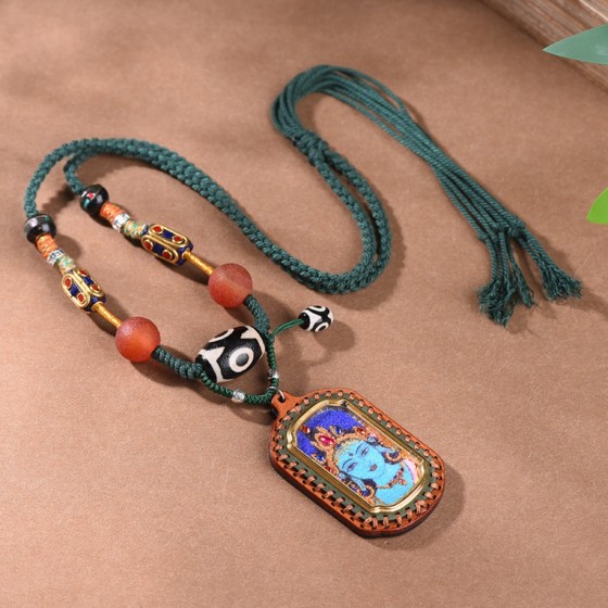 Green Tara Thangka Pendant Tibetan Buddhist Amulet Necklace Compassion Gift for Her Meditation Jewelry