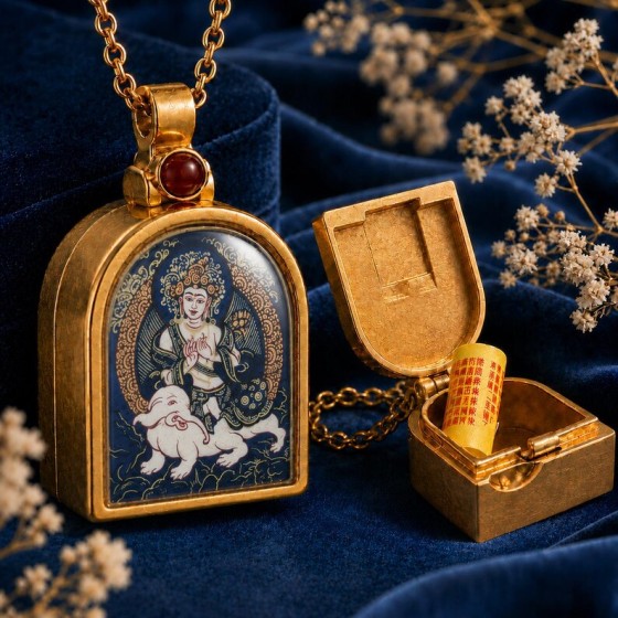 Journey Keepsake Necklace, Blue Miniature Art Locket, Hidden Scroll Pendant