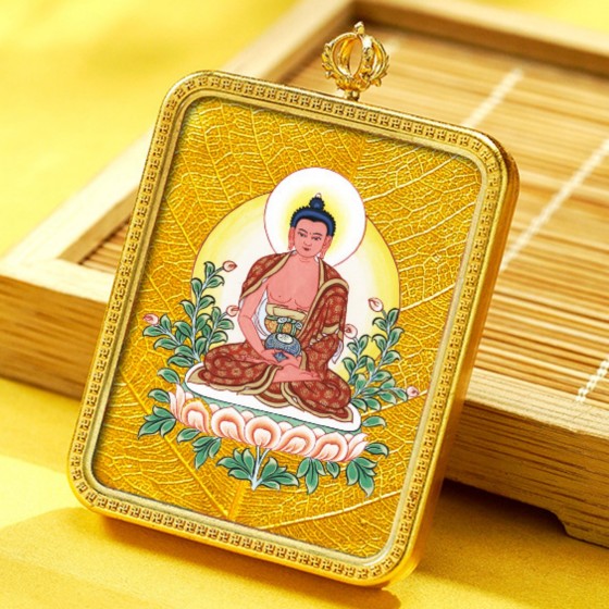 KyLin Aura Hand-Painted Brass Tibetan Thangka Pendant Necklace Amulet