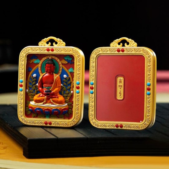 KyLin Aura Hand-Painted Tibetan Buddhist Brass Cinnabar Pendant Necklace