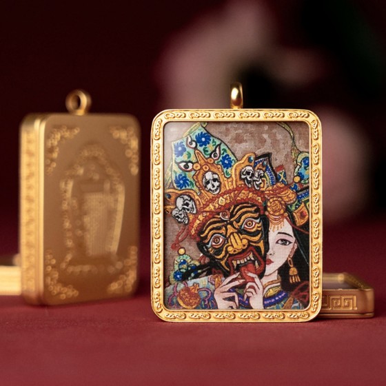 KyLin Aura Hand-Painted Tibetan Zakiram Thangka Pendant Necklace