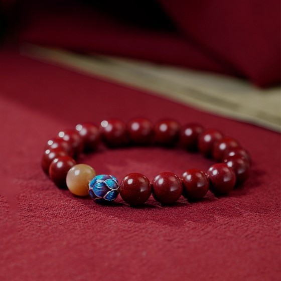 KyLin Aura Handmade Cinnabar Lotus Buddhist Prayer Bead Bracelet