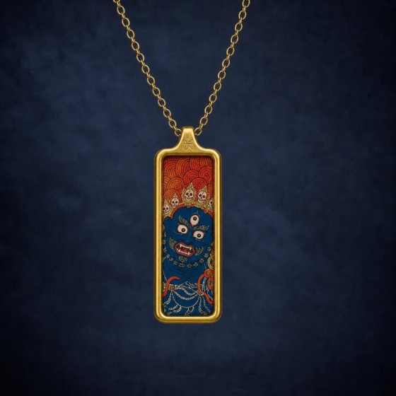 Mahakala Necklace, Titanium Steel Dark Protector Amulet, Tiny Treasure Gift for Men