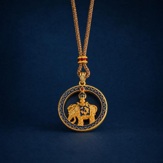 Meditation Necklace Elephant Pendant Tibetan Style Gold Amulet Enamel Yoga Gift for Her