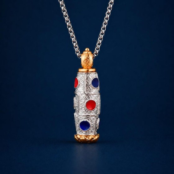 Openable Tibetan Amulet Necklace, Silver Gold Prayer Box Pendant for Men