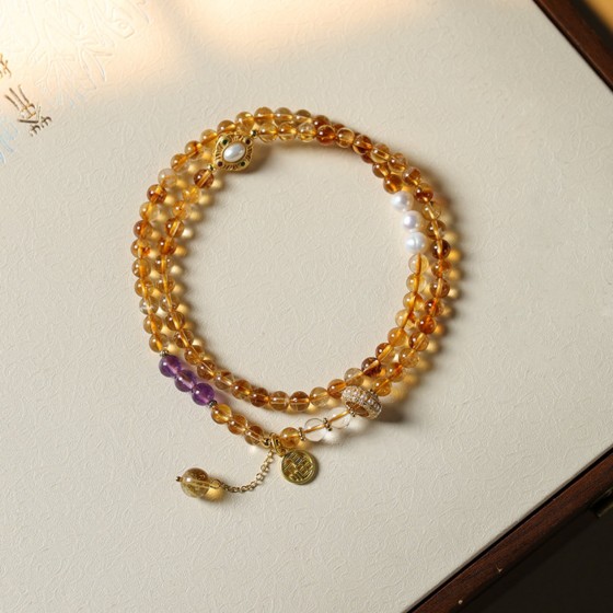Sunlit Fortune Citrine & Amethyst Wrap Bracelet