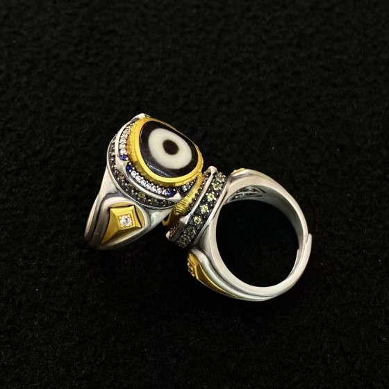 Tibetan Buddhist Morning Star Dzi Silver Ring