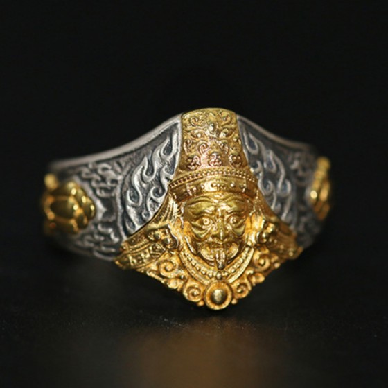 Tibetan Buddhist Zakiram Sterling Silver Ring