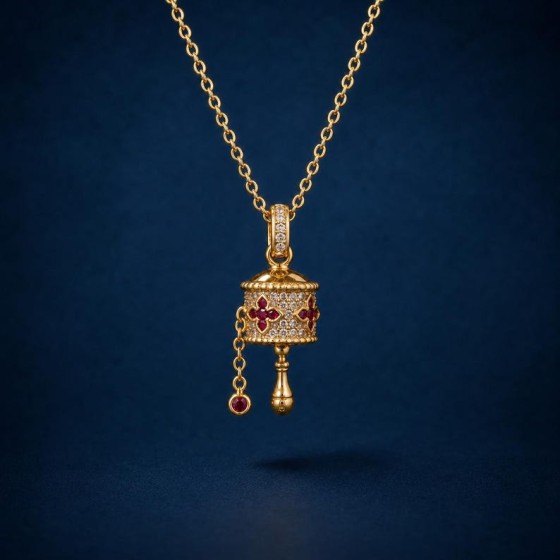 Tibetan Clover Dharma Tool Necklace Vintage Gold Beaded Blessing Charm Jewelry Gift for Her