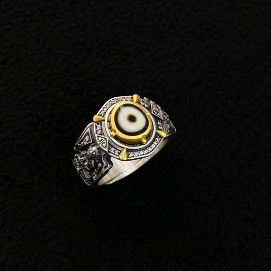 Tibetan Handcrafted Marici Dzi Silver Ring