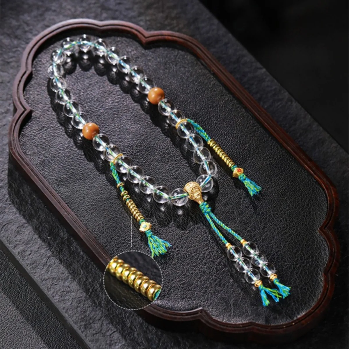 KyLin Aura sandalwood and white crystal bead bracelet