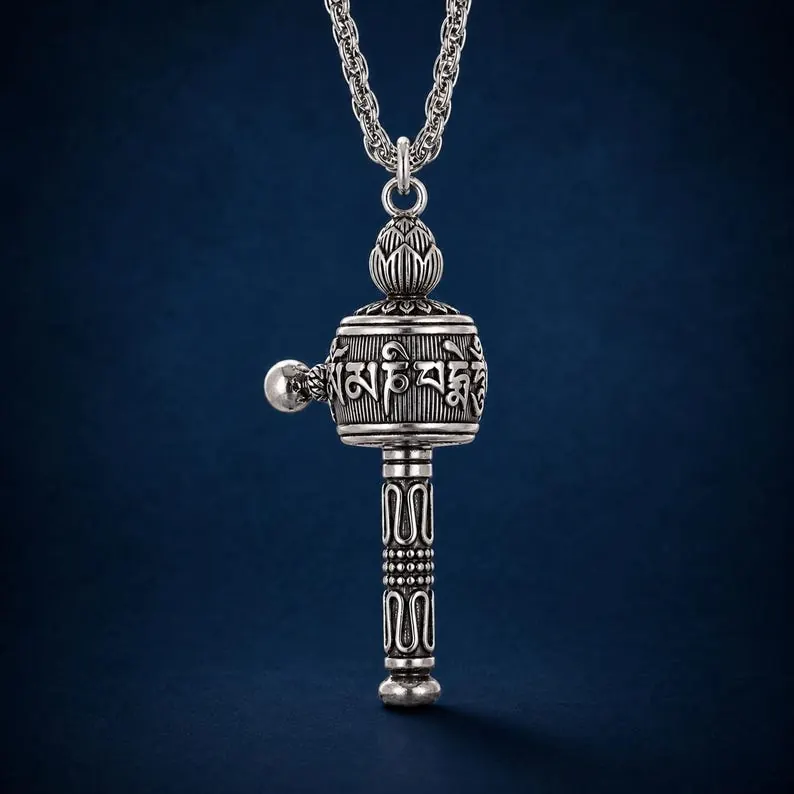 KyLin Aura rotating Om Mani Padme Hum prayer wheel necklace