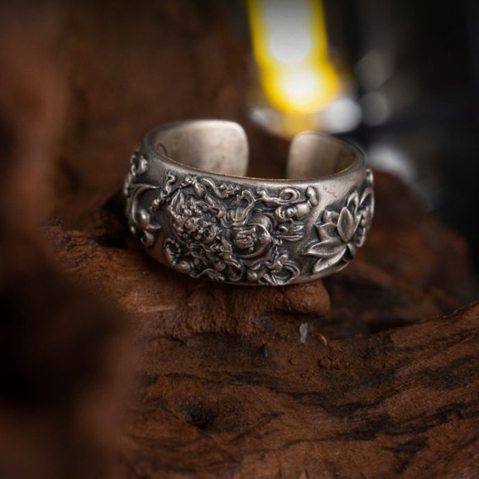 Mahakala Tibetan sterling silver adjustable ring