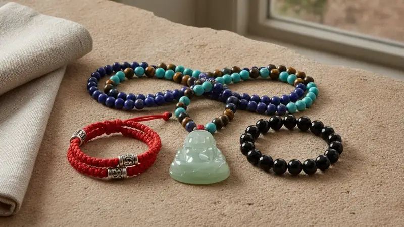 Source article arrangement of pendants, bead strands and bracelets