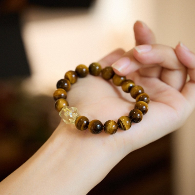 Tiger's eye and citrine bodhi prayer beads bracelet