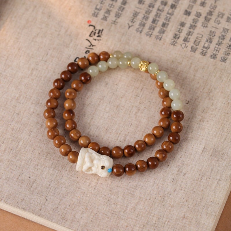 Zen Harmony Hetian jade and bodhi mala bracelet