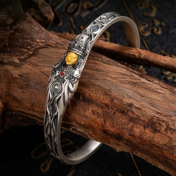 Zakiram Tibetan Buddhist sterling silver bracelet with red agate