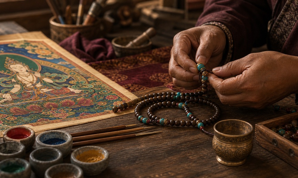 Gift-ready spiritual products with thangka jewelry and meaning card
